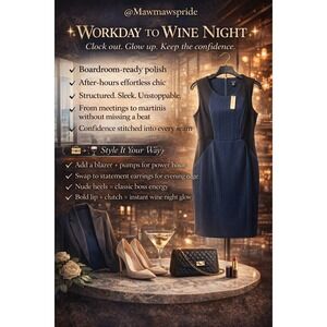 EFFORTLESS CHIC SLEEK Navy Blue‎ Herringbone Colorblock Sheath Dress Size 0X NWT